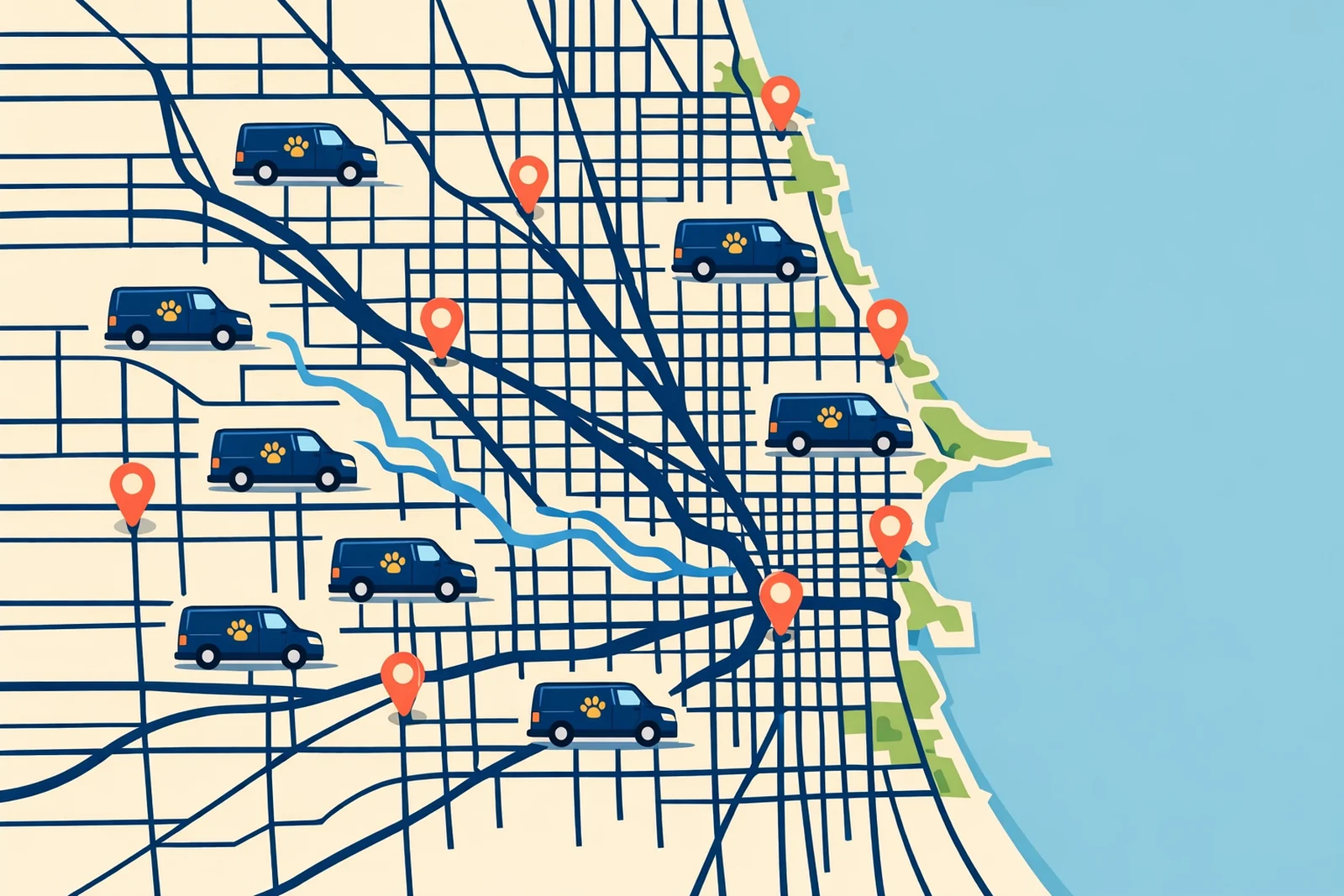 Illustrated map of the KW Heating and Cooling HVAC service area across Chicago and the North Shore, Illinois