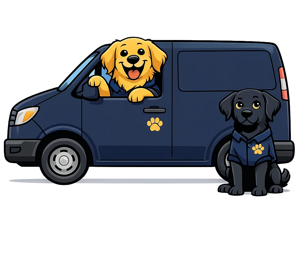 Kona and Woody with the KW Heating and Cooling service van